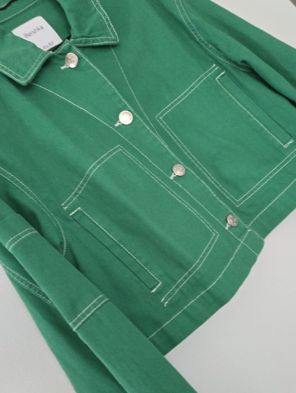 Bershka Emerald Green Cropped Button Jacket - Picture 5 of 8